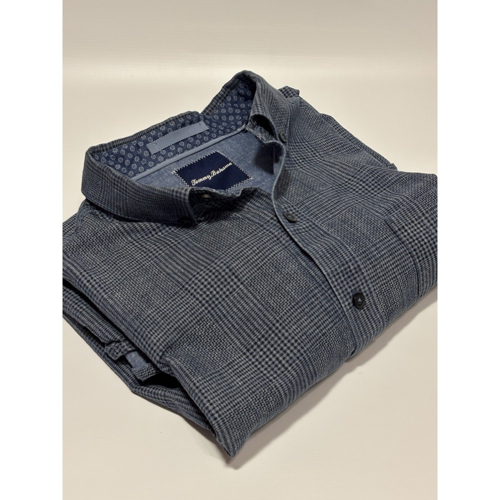 Tommy Bahama Dress Shirt L  Blue Plaid L/S Button Down Linen Cotton‎ Beach - Picture 9 of 9